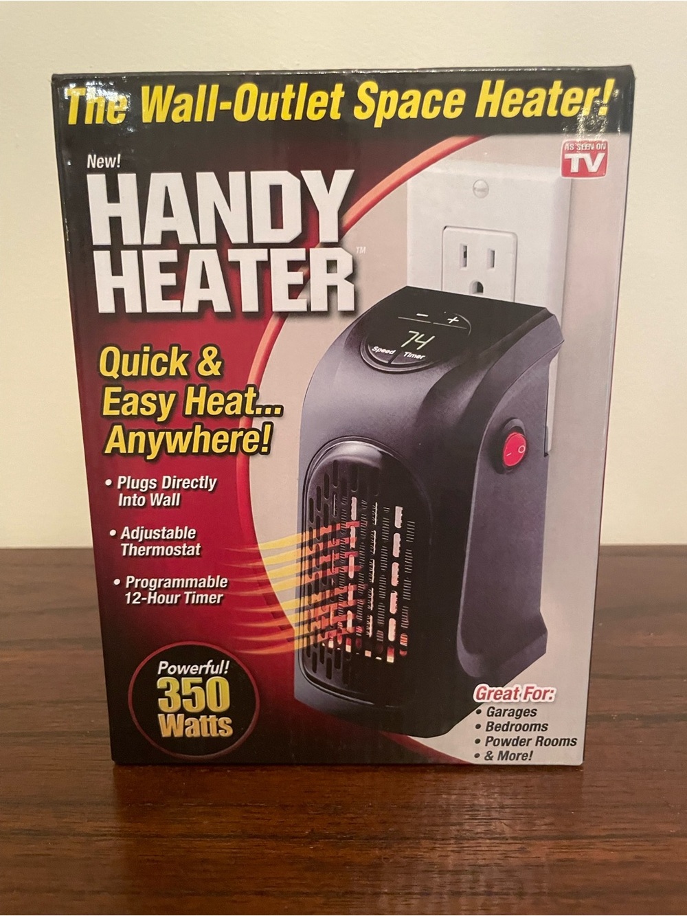 HANDY HEATER Wall-Outlet Space Heater in Black 350 Watts